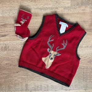 3-6M Janie & Jack Boys Deer Sweater Vest & matching socks